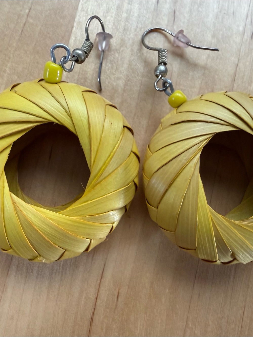 Handwoven Yellow Hoop Drop Earrings for Women